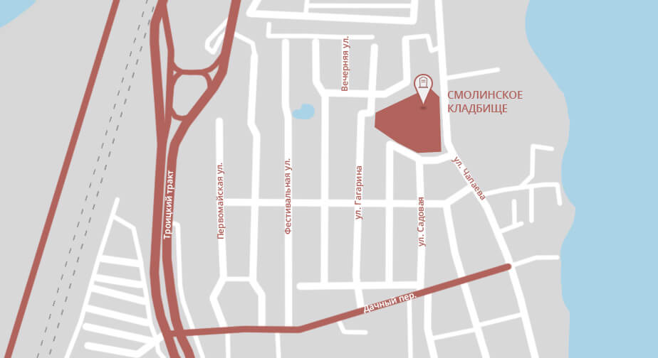 Смолинское кладбище на карте Челябинска