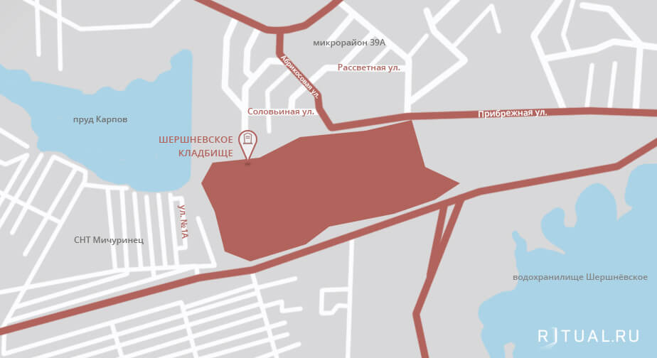 Шершнёвское кладбище на карте Челябинска